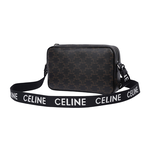 CELINE Triomphe 塗層帆布及牛皮中型郵差包/黑色, , large