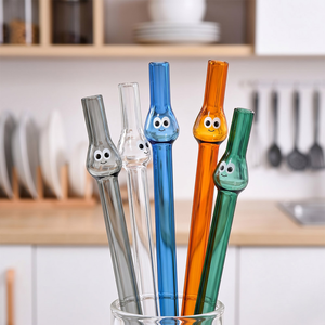 小珍珠玻璃吸管 粗吸管 玻璃吸管 【5色可選】造型吸管 環保吸管 藍色小精靈 高硼矽耐熱玻璃 耐高溫 飲料配件 居家生活 聖誕禮物