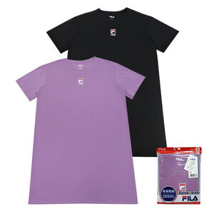 FILA女棉質居家短袖長版衣<紫色-XL>