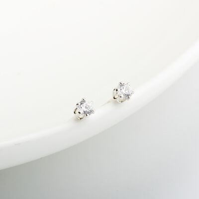 【Angel & Me】迷你 3mm瑞士單鑽鋯石 六爪 皇冠 s925 純銀耳環 耳夾 防過敏