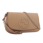 GUCCI SOHO 系列流蘇牛皮翻蓋二用包/裸粉色, , large