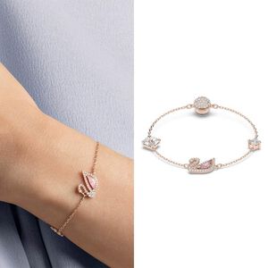 SWAROVSKI 施華洛世奇 Dazzling Swan 水晶天鵝磁扣手鍊-玫瑰金/尺寸S(5485876)