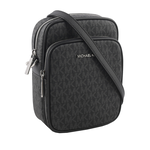 Michael Kors 銀字滿版塗層帆布拉鍊中款直式斜背包/黑色, , large