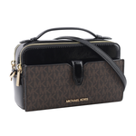Michael Kors 滿版塗層帆布Logo 及漆皮雙拉鍊二用包/咖啡色/黑色, , large