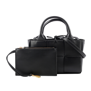 BOTTEGA VENETA Candy Arco 大格小羊皮編織迷你二用包/黑色