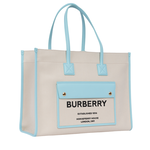 BURBERRY Freya 棉質帆布中款托特包/自然色/天藍色, , large