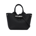 LONGCHAMP Roseau XS 竹節釦牛皮手提/斜背迷你二用包/黑色, , large