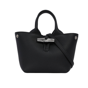 LONGCHAMP Roseau XS 竹節釦牛皮手提/斜背迷你二用包/黑色