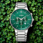 CITIZEN 星辰 Chronograph 紳男計時手錶 送禮推薦-銀x綠/42mm AN8220-52X, , large