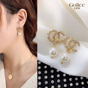 【Gulicc】古莉可 耳環 巴洛克簡約鑲鑽字母珍珠耳環