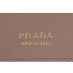 PRADA 浮雕Logo 荔枝皮革內拼色二折零錢袋短夾/黑色/藕粉色, , large