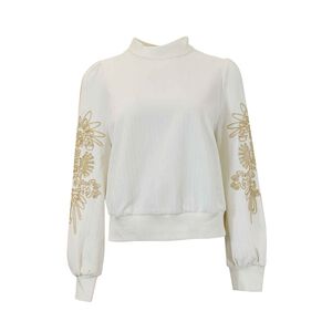 YLZ白色袖刺繡長袖上衣