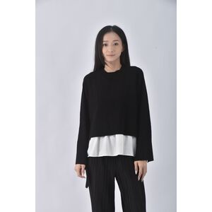 (L) mila owen圓領厚磅黑色長袖上衣二手衣