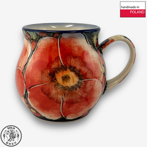【SOLO Vintage】Cerraf Polish Pottery 350ml Mug Crimson Sunset Floral Whisper Series Made in Poland