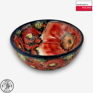 【SOLO Vintage】Cerraf Polish Pottery 9cm Small Bowl Crimson Sunset Floral Whisper Series Made in Poland