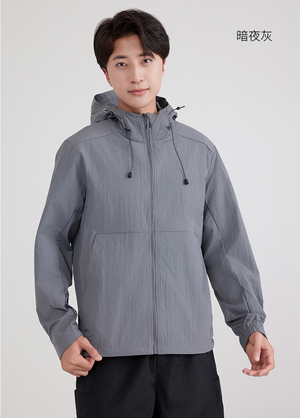 202417山系風格原紗防曬輕薄外套～兩側口袋有拉鍊、微皺風格最拉風