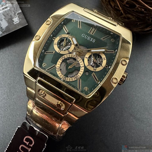 [星晴錶業]GUESS手錶,44mm50mm,GC00006墨綠色機械鏤空錶面金色錶殼金色精鋼錶帶款