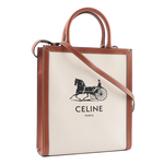 CELINE 馬車 Logo 印花帆布及小牛皮直式CABAS/米/焦糖, , large