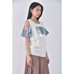 (S) honor質感棉質露肩白色短袖上衣二手衣, , large