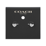 COACH 圓形水鑽Logo 愛心造型針式耳環(銀色), , large