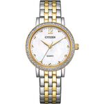 CITIZEN 星辰 晶鑽珍珠貝石英女錶-香檳金/31.2mm EL3104-54D, , large
