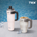 【TKK】T-One 彈蓋冰壩杯 316不鏽鋼x陶瓷噴塗 直飲+吸管 保冰保溫 運動隨身杯 1200ML(握把式)-霞光藍, , large