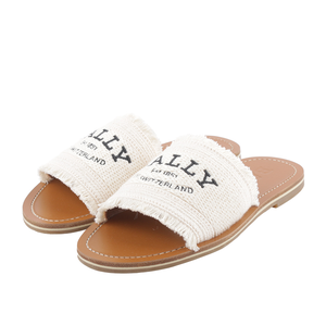 BALLY Bianka Logo 刺繡平底拖鞋 36/骨白色