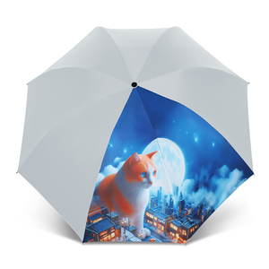 [TDN] Moon Cat  Cooling Auto-Fold Umbrella – Instant Close Umbrella(B7433C) –Stone Gray