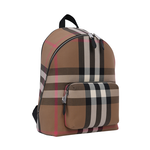 BURBERRY Jeff 大格紋帆布口袋拉鍊後背包/灰褐色/棕色, , large