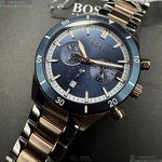[星晴錶業]BOSS手錶,46mm,HB1513937寶藍色錶面寶藍錶殼金銀相間精鋼錶帶款, , large