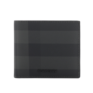 BURBERRY 經典格紋帆布對開8卡短夾(炭灰色)
