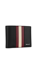 BALLY Mythos 紅白條紋再生牛皮對開6卡短夾/黑色, , large