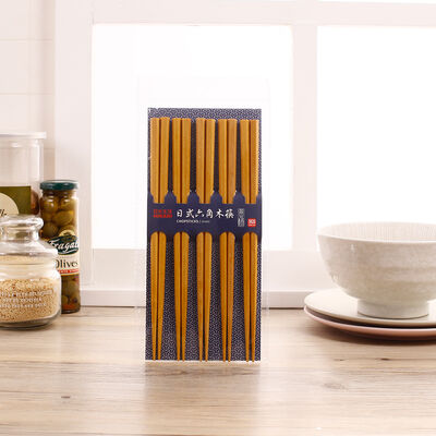 日光生活日式六角木筷(5雙入)-黃楊
