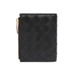 BOTTEGA VENETA 小羊皮及小牛皮編織暗釦式二折短夾/黑色, , large