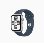 Apple Watch SE2 GPS ; 44mm銀色鋁金屬錶殼搭配藍色運動錶帶S/M _ 台灣公司貨 + 錶貼＋錶套, , large