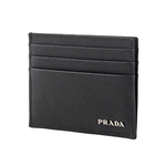 PRADA 銀字Logo 防刮皮革卡片/名片夾/黑色, , large
