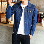 Classic Casual Men's Denim Jacket, 深藍, large