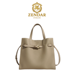 【ZENDAR】限量1折 頂級小牛皮肩背包手提包 瑞絲系列 全新專櫃展示品(大象灰), , large