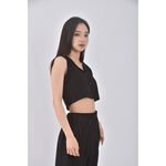 (S) 【智恩私服】dfx修身短版質感無袖黑色上衣二手衣, , large