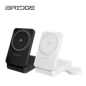 iBRIDGE Qi2 3-in-1 Folding Wireless Charger - Black