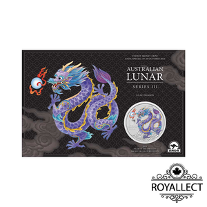 Sydney Money Expo ANDA Special Australian Lunar Series III 2024 Year of the Dragon 1oz Silver Lilac Coloured Coin in Card	