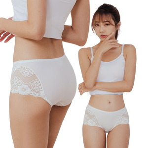 【NEONER銀離子】柔魅蕾絲中腰平口褲-白色