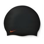 NIKE 成人矽膠泳帽 比賽 競賽 訓練 游泳 運動 簡約 素色 通用尺寸 低過敏 彈性 舒適 矽膠 貼合 耐用 黑 藍, 黑, large