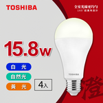 【TOSHIBA 東芝】4入組 澄系列 LED廣角燈泡  15.8W 高亮省電(晝光色/自然色/燈泡色), , large