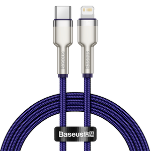 【BASEUS】倍思20W金屬卡福樂Type-C to Lightning數據線 100公分 紫色(充電線 蘋果線 快充線)