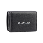BALENCIAGA 經典LOGO 粒紋牛皮雙釦迷你三折短夾/黑色, , large