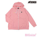 KINGO-大尺碼-女款-連帽彈性棉外套-丈青/淺粉-K44502, , large