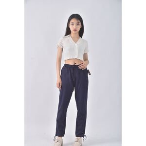 (M) roots質感亞麻棉質藍色長褲二手衣