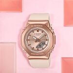 CASIO 卡西歐 G-SHOCK 個性時尚 八角金屬錶殼 雙顯手錶-玫瑰金x米白 GM-S2110PG-4A, , large