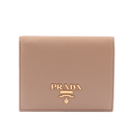 PRADA 浮雕Logo荔枝皮革二折短夾/裸粉色, , large